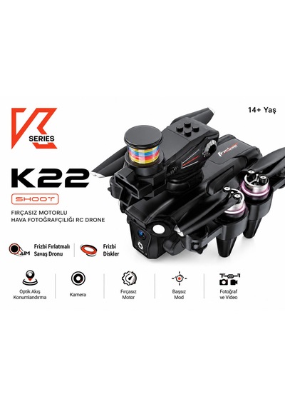 K22 Shoot Frizbi Fırlatma Özellikli Fırçasız Motorlu Rc Drone Hava Fotoğrafçılık Dron Katlanabilir Akıllı Sensör Kumandalı Wifi Fpc Vanlı Görüntü Elektirikli Kamera