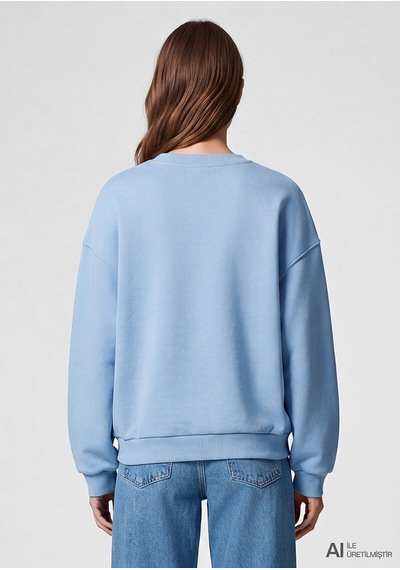 Logo Baskılı Sweatshırt Puslu Mavi