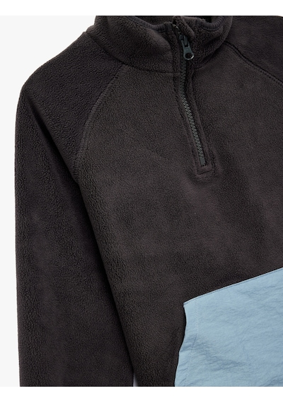 Koton Dik Yaka Yarım Fermuarlı Kanguru Cepli Polar Sweatshirt Antrasit 6wmb10001tk Antrasit