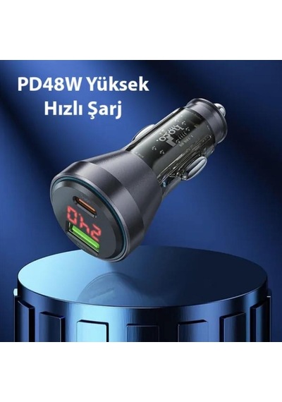 Hoco Nz12b Unimpeded Pd48w Usb + Type-c Araç Çakmaklı Hızlı Şarj Aleti + Type-c To Type-c Kablo Turuncu