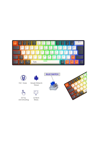 Rgb Gaming Kablolu Mekanik Klavye Mavi Switch Hot Swap 64 Tuşlu Oyuncu Klavyesi Double Shot Örgü Kablo Rgb Gaming Oyuncu Klavyesi