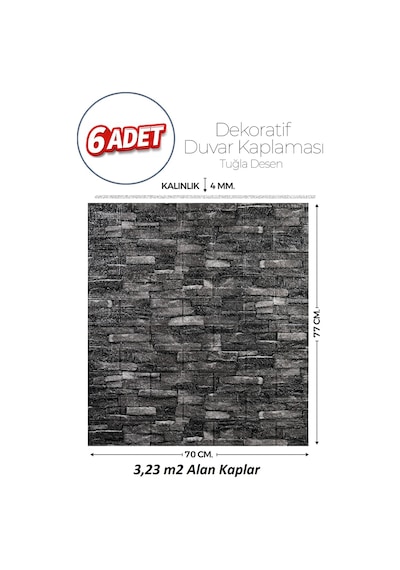 Brano 70x77 Cm Kendinden Yapışkanlı Kabartmalı, Gri Kiremit Desenli Duvar Kaplama Z152-6