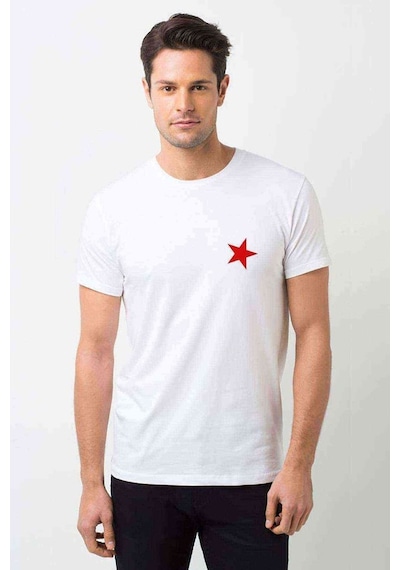 Kızıl Yıldız Baskılı Beyaz Erkek Tshirt