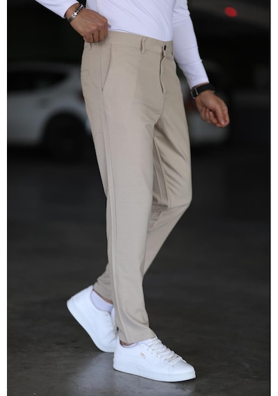 Bürke Erkek Krem/Bej Renk italyan Kesim Slim Fit Kaliteli Kumaş Pantolon