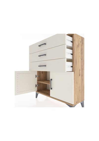 Arges Şifonyer Tek Raflı 3 Çekmeceli 2 Kapaklı 88x30x106 Çam-aytaşı Atlas Çam