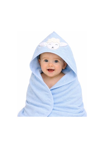 %100 Pamuk Yenidoğan Bebek Kundak Nakışlı Banyo Havlusu Mavi