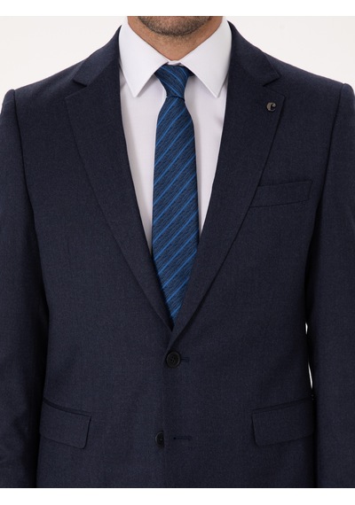 Cacharel Lacivert Slim Fit Yün Karışımlı Mikro Desenli Klasik Ceket