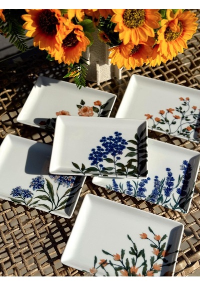 Porland Flower Garden 6 Kişilik Kare Pasta Tabağı 18x13cm 04ppo000225 Çok Renkli