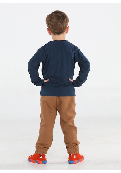 Casabony Kahve Yazılı Dino Jogger Pantolon + Tshirt Takım-kahve