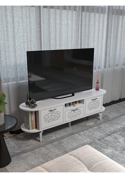 Tv Sehpası Mira Gümüş 5033 Beyaz 160 Cm 35 Cm 50 Cm Metalik
