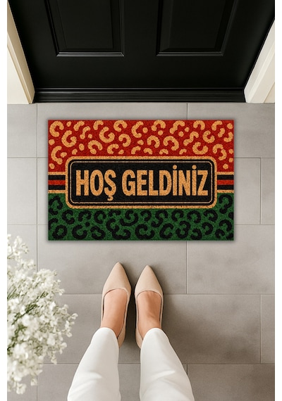 Rugmood Modern Dijital Baskı Hoş Geldiniz Yazılı Kapı Önü Paspası 70x45 Cm Kapı Önü Paspası Çok Renkli