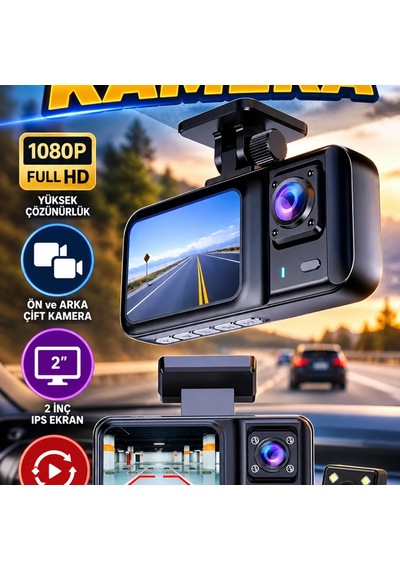 Dvr Araç İçi Kamera Ön İç Ve Arka Kamera 2 İnç Ips Ekranlı 1080p Full Hd Çift Kamera Sistemi