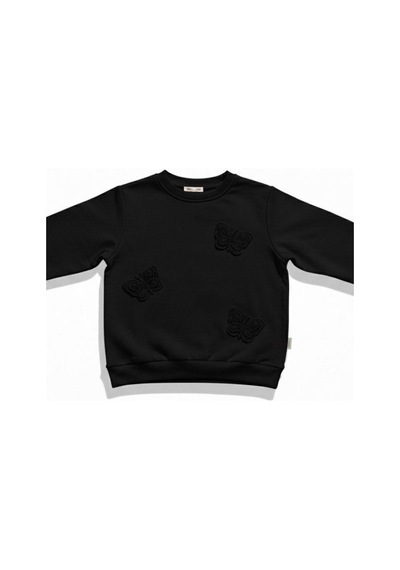 Kız Çocuk Kelebek Desenli Sweatshirt-16229 Siyah