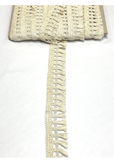 Krem Pamuk Püskül Şerit / Otantik Şerit / 4 Cm / 1 Metre / Psk121
