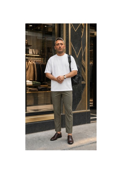 Modi Green Unisex Regular Fit Süprem Sıfır Yaka Kısa Kollu Tişört - Beyaz