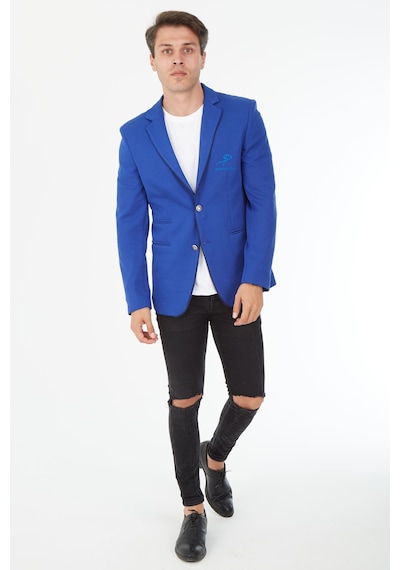 Sposo G-154 Dar Kalıp Örme Kumaş Saks Mavi Erkek Blazer Ceket Saks Mavi