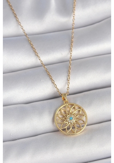 316l Çelik Gold Renk Zincr Mavi Taşlı Lotus Model Kadın Kolye Çok Renkli Çok renkli