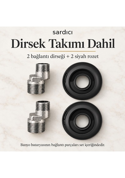 Sardıcı Gordon Mat Siyah 3 Lü Mutfak Lavabo Banyo Batarya Seti Dirsek Takımı Dahil