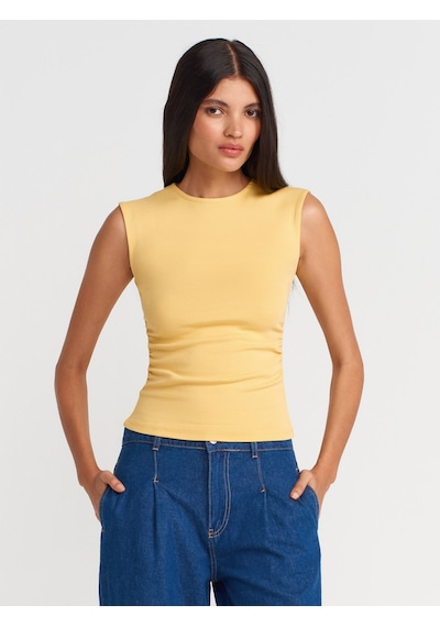 Dilvin 21054 Büzgülü Basic T-shirt-sarı Sarı