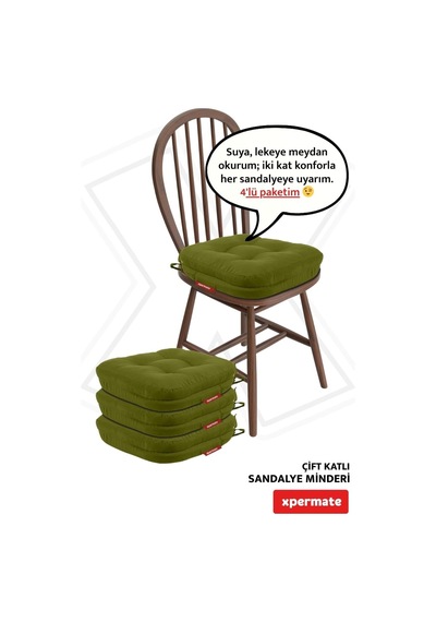 Xpermate Sandalye Minderi 4'lü Set 42x42x8 Cm Kalın Çift Kat Pofidik Minder Yıkanabilir Fermuarlı Su Ve Yağ İtici Diğer
