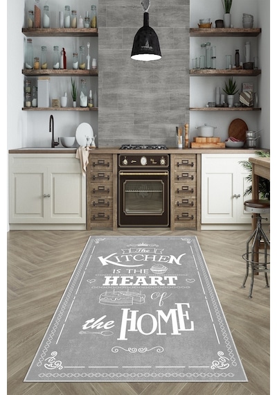 West Home Dijital Baskılı Yıkanabilir Kaymaz Taban Mutfak Halısı Wh 424 Grey