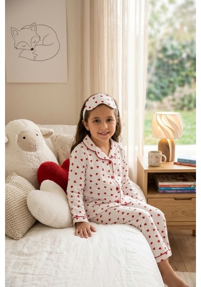 Ahengim Kız-erkek Çocuk Çizgili Kalpli Puantiyeli Desenli Pamuklu Pijama Takımı Göz Bantlı 3 Lü Set Ak2610 Beyaz Ahengim Kız-erkek Çocuk Çizgili Kalpli Puantiyeli Desenli Pamuklu Pijama Takımı Göz Bantlı 3 Lü Set Ak2610 Beyaz