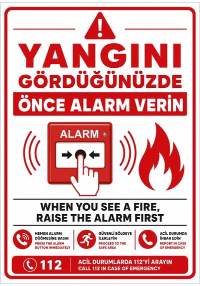 Yangını Gördüğünüzde Önce Alarm Verin 50x70cm Pvc Isg Levha