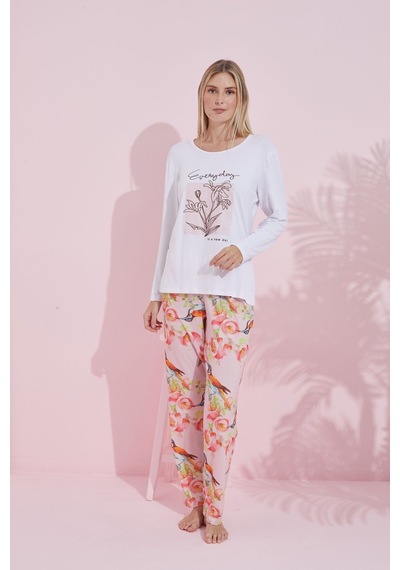 Siyah İnci Pamuklu Örme Pijama Takım 24240178 Beyaz