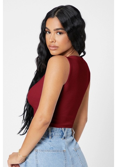 Angbutik Kadın Bordo Kare Yaka Crop Top Bluz