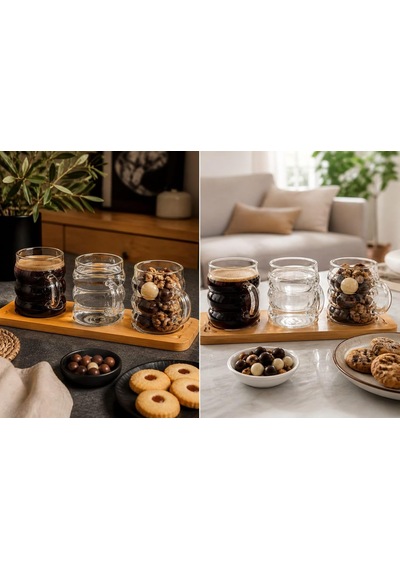 3 Lü Cam Kahve Bardağı Seti Bambu Standlı, Modern Tasarım Kulplu Şeffaf Cam Bardak, Türk Kahvesi Espresso Sunumluk İkramlık Seti, Dekoratif Servis Tepsili Kahve Sunum Seti Çok Renkli 3 Lü Cam Kahve Bardağı Seti Bambu Standlı, Modern Tasarım Kulplu Şeffaf Cam Bardak, Türk Kahvesi Espresso Sunumluk İkramlık Seti, Dekoratif Servis Tepsili Kahve Sunum Seti Çok Renkli
