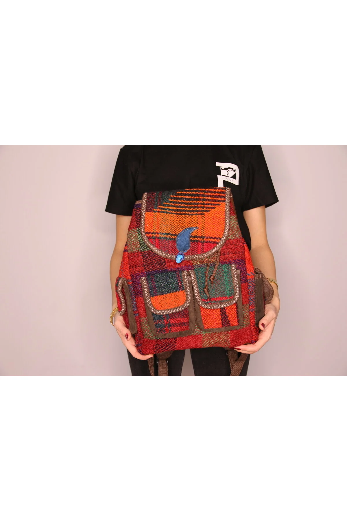 Pujiva Etnik 4cep Sırt Kalite Dokuma Kilim Çanta En 35-boy:40 Cm Karışık/Çok Renkli