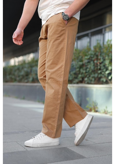 Madmext Camel Bol Paça Beli Bağlamalı Erkek Pantolon E7403