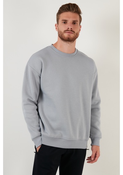 Buratti Regular Fit Bisiklet Yaka Pamuklu Içi Tüylü Yumuşak Şardonlu Erkek Sweat 5905255 Açık Gri