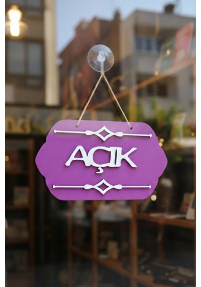 Mor Ahşap Açık/kapalı Tabelası - Akrilik Boyalı Özel Tasarım
