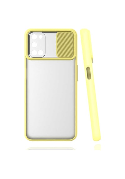 Noktaks - Oppo A92 Uyumlu - Kılıf Slayt Sürgülü Arkası Buzlu Lensi Kapak - Sarı