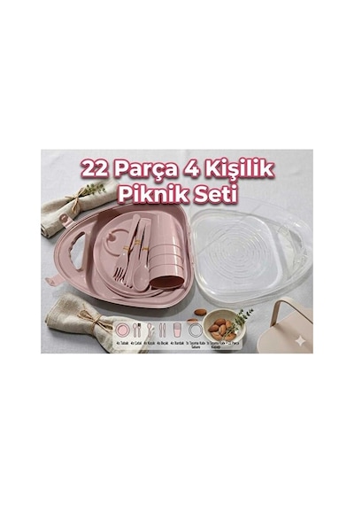 4 Kişilik 22 Parça Piknik Seti Pudra Mrd473 Açık Ceviz