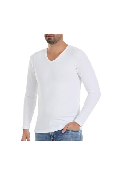 6 Adet Yıldız Erkek Likralı Uzun Kollu T-shirt Fanila Beyaz 350 001