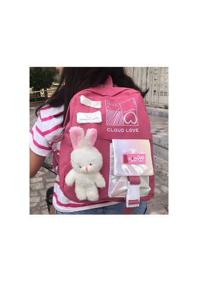 Kore Model Mini Oyuncaklı Sırt Çantası Pembe Çok Renkli