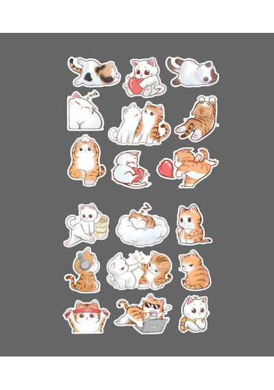 Kedi Çıkartmaları-2 Li - -mat Kağıt-sevimli Kedi Etiketleri -kawai Cat -sevimli Sticker -telefon Süslemeleri Gri