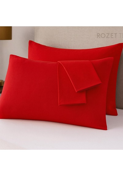 Kırmızı Pamuk Kumaş Kapaklı Yastık Kılıfı 2 Adet 50 X 70 Cm