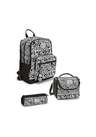 Coral High Siyah Beyaz Geomatrik Desenli 3 Lü Okul Çanta Seti Set0123682 Beyaz - Siyah