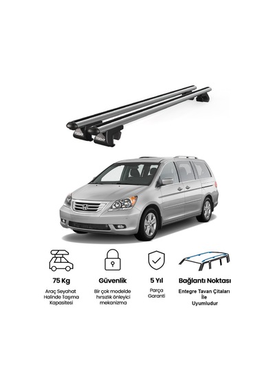 Venüs Honda Odyssey 2003-2008 Uyumlu Gri Ara Atkı Port Bagaj Tavan Barı