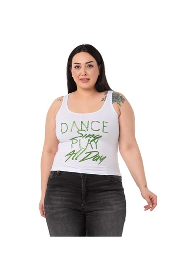 Disentis Büyük Beden Askılı Yazılı Beyaz Yeşil T-shirt-yeşil Yeşil