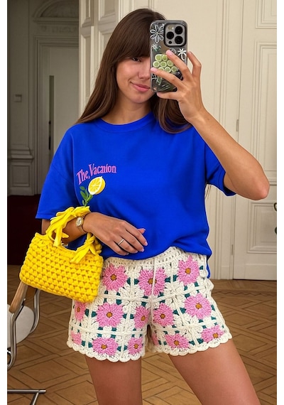 The Vacctıon Baskılı Unisex Tshırt Saks Mavisi