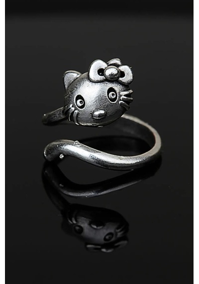Hello Kitty Ayarlanabilir Alyans Yüzük Antik Oksit Gümüş Kaplama Çok Renkli