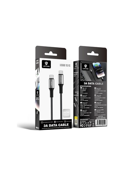 Lenyes Lc560 Type-c To Type-c Örgü Tasarımlı Hızlı Şarj Özellikli Data Ve Şarj Kablosu 60w 2m Siyah