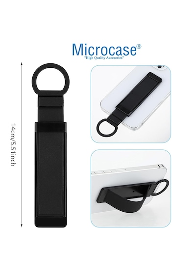 Microcase Telefonlar İçin Standlı Ve Askılıklı El Parmak Tutucu-al4939 Siyah