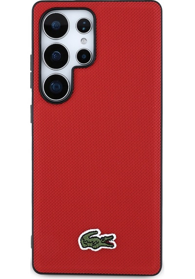 Galaxy Uyumlu S25 Ultra Kılıf Lacoste Lisanslı Pu Pike Desenli İkonik Timsah Dokuma Logolu Kapak Kırmızı