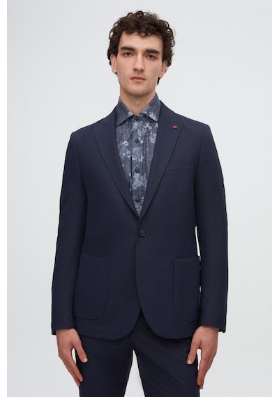 Twn Slim Fit Lacivert Armürlü Uçan Blazer Kumaş Ceket 4ef04zb024092 Lacivert