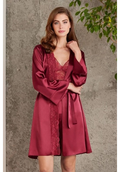 Pierre Cardin 7015 Kadın Dantelli Saten 4'lü Set-bordo